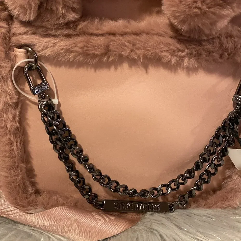 BNWT STEVE MADDEN BSidra Faux Furry Blush Pink Satchel Crossbody Bag - Picture 8 of 10